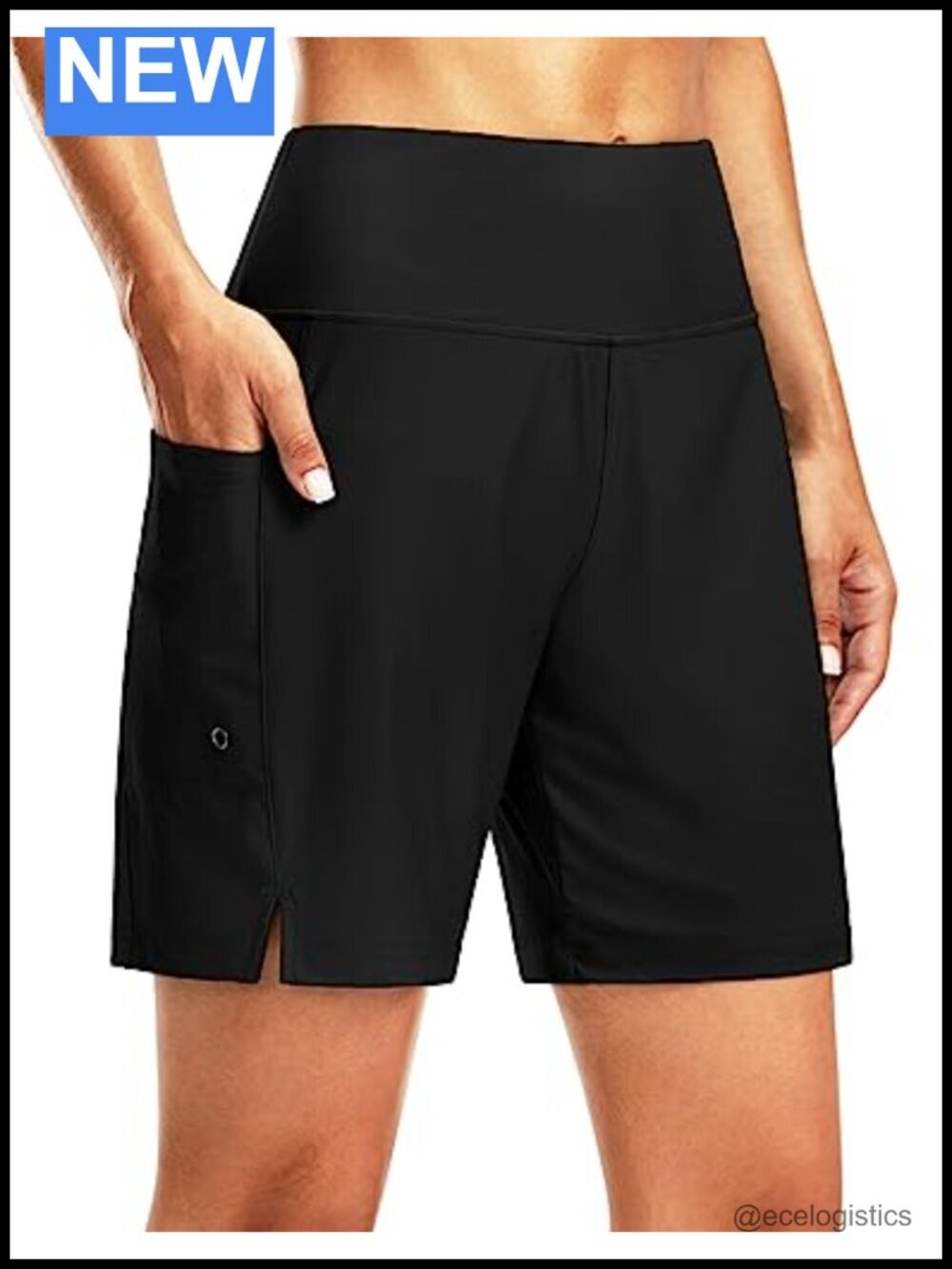 7" Long High Waisted Board Shorts with Built-In Brief and Pockets